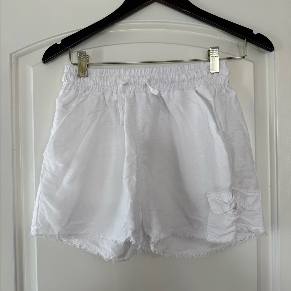 White Cargo Shorts with Elastic Waistband